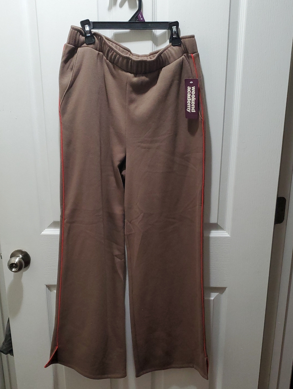 New Girls' Brown Track Pants with Red Piping